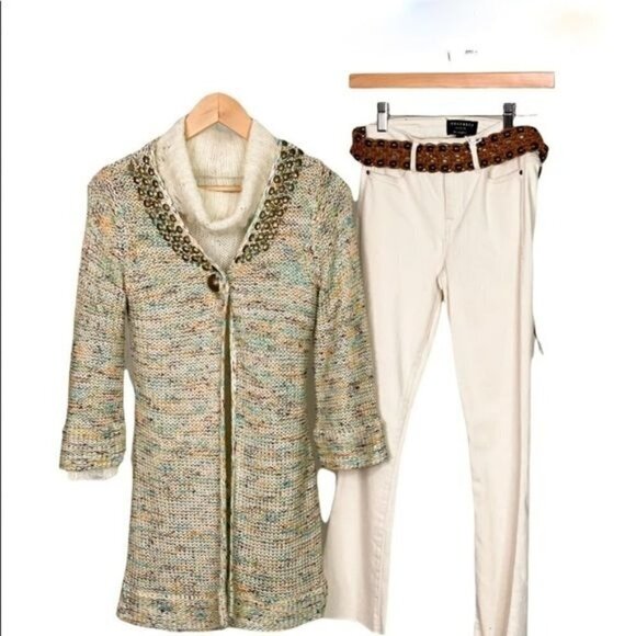 𝅺BCBG Multicolor Cardigan with Copper beading size Small - Picture 11 of 16